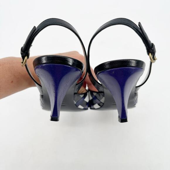 Miu Miu Vintage Black White Purple Woven Leather Slingback Kitten Heel IT 38.5 - Picture 7 of 10